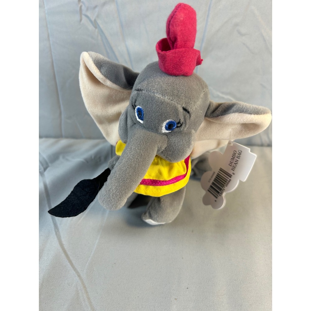 Disney Parks‎ Dumbo Bean Bag Plush Grey Elephant Yellow Collar Pink Hat New NWT
